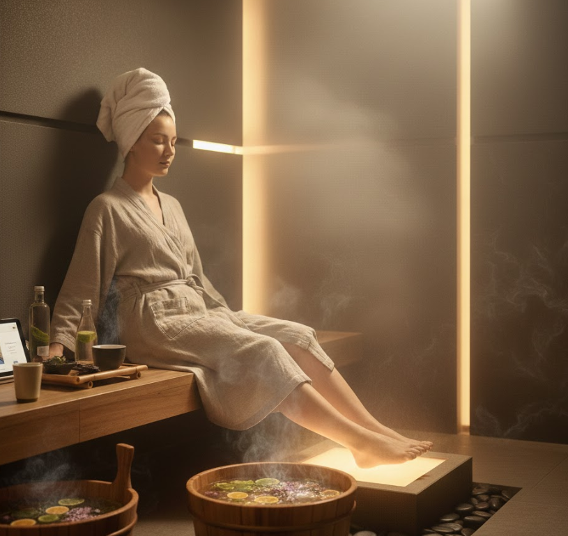 Um guia de bem-estar profundo para massagem nos pés em uma sala de suor
