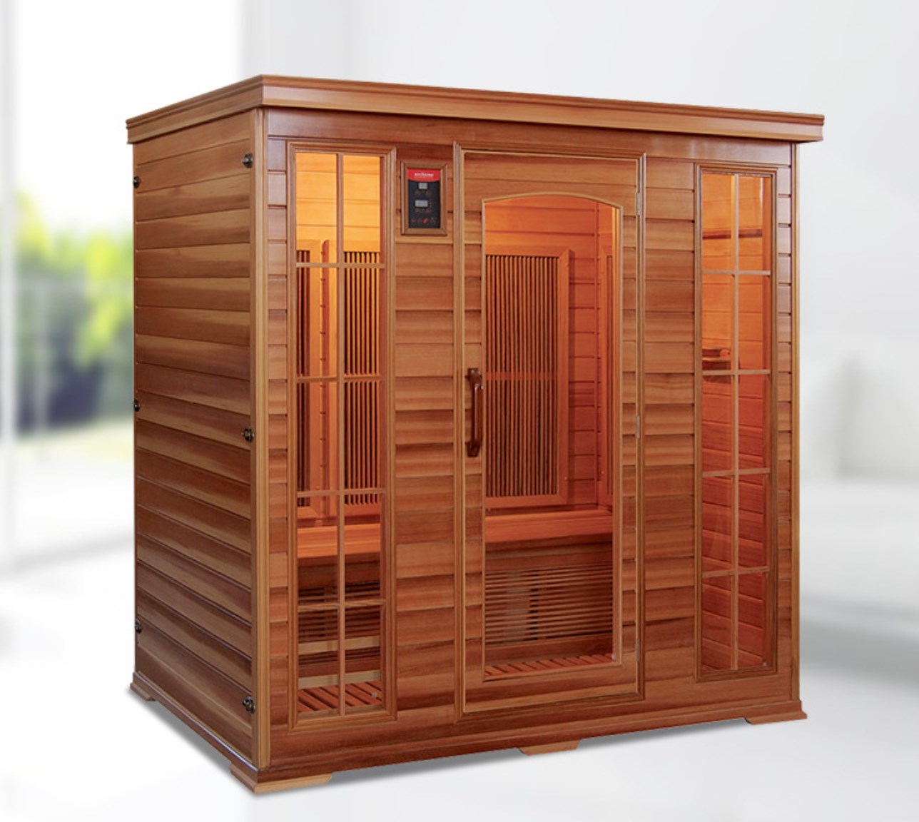 Sauna de infravermelho distante de cedro vermelho para uso doméstico para 3-4 pessoas Sauna de infravermelho distante de cedro vermelho para uso doméstico para 3-4 pessoas