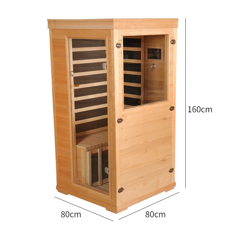 Sala de sauna com porta de vidro para uma pessoa