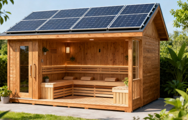 Sauna solar externa com interior em madeira maciça e soluções de engenharia personalizáveis Sauna solar externa com interior em madeira maciça e soluções de engenharia personalizáveis